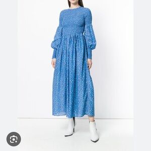 Ganni Blue Floral Puff Sleeve Maxi Dress
